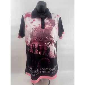 DSA Military Memorial Polo Golf Shirt L Pink Black Soldier Tribute No-snag EUC
